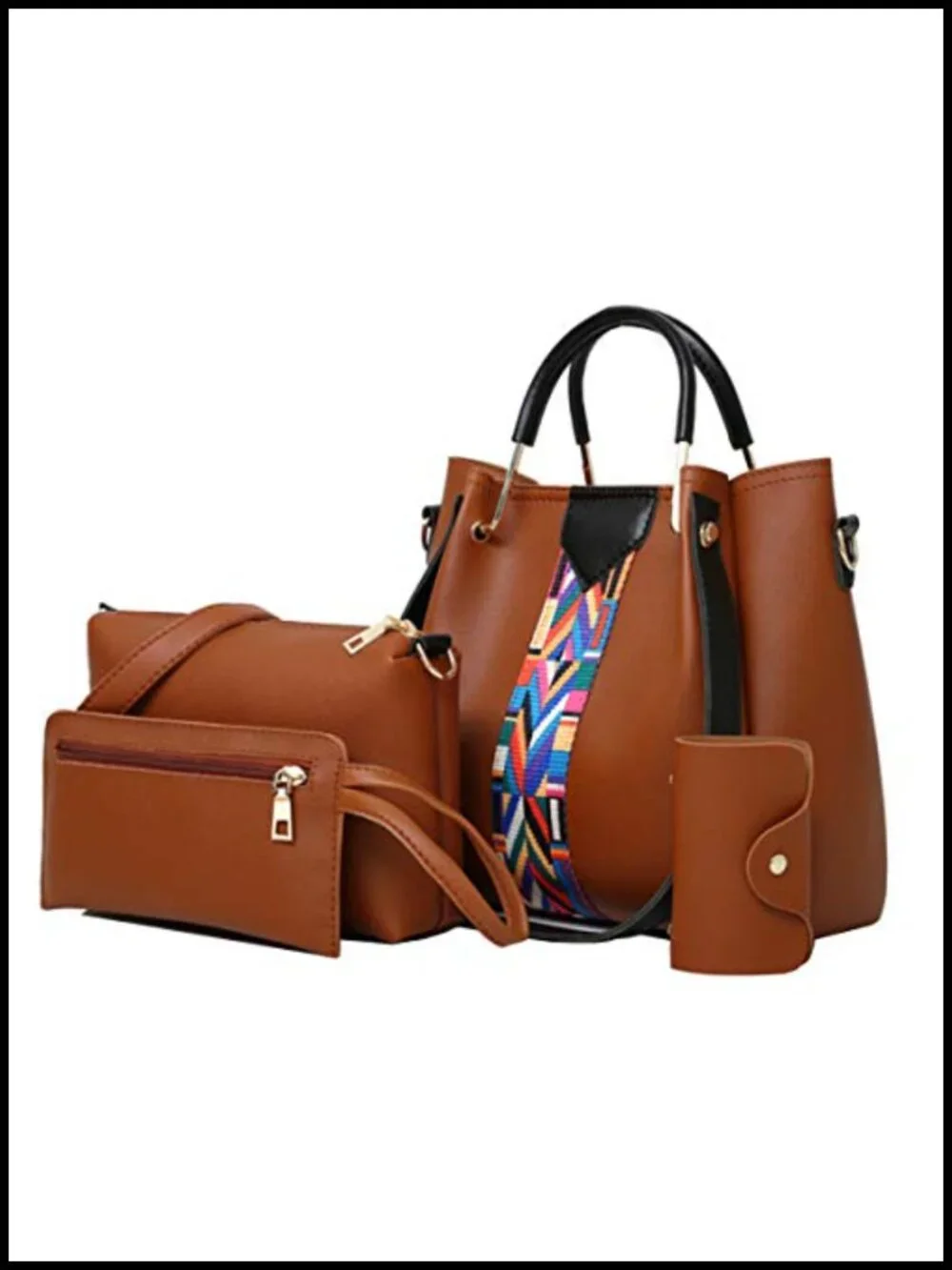 4-Piece Handbag Set with Top Handle PU Leather Tote Satchel Shoulder Clutch